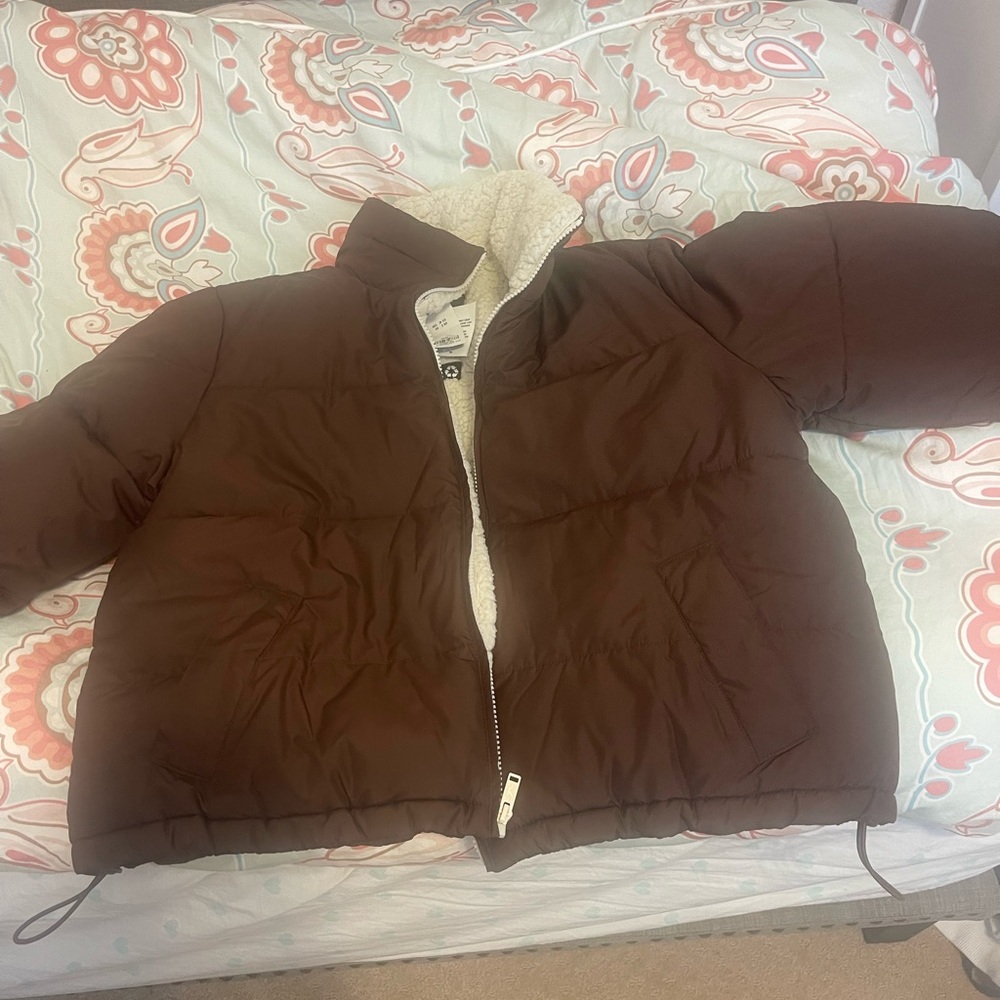 Hollister Brown Puffer Jacket Quilted Winter Coat